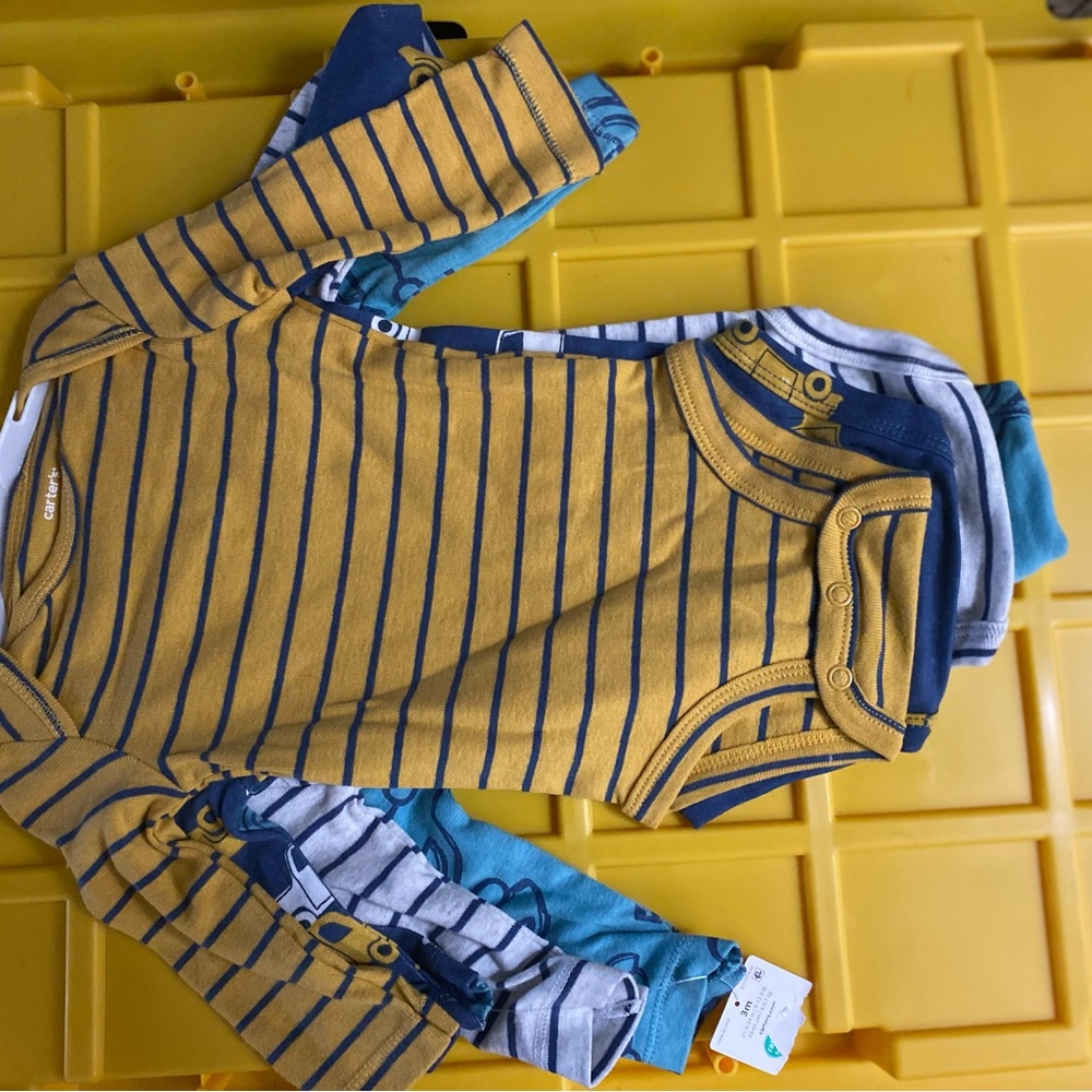Carter's Striped Bodysuits - Mustard and Blue